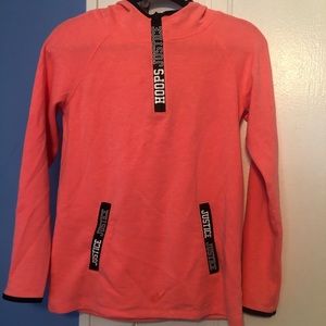 Justice Hooded Shirt. Coral color.